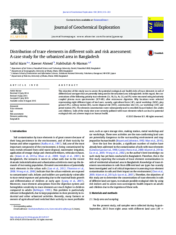 (PDF) Distribution of trace elements in different soils and risk ...
