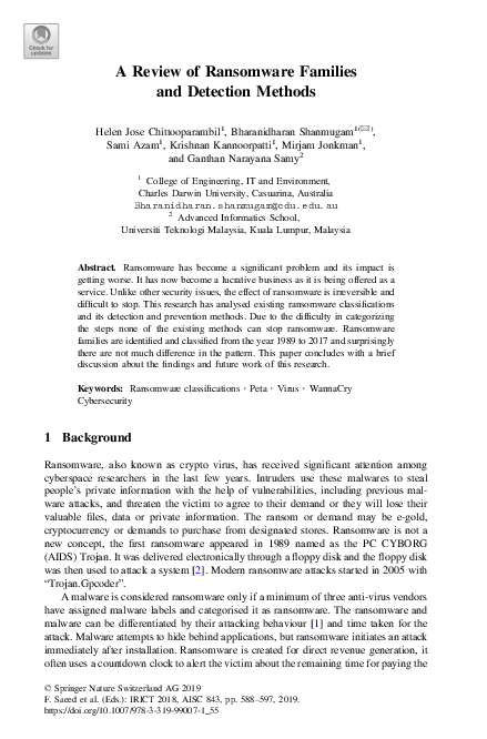(PDF) A Review of Ransomware Families and Detection Methods