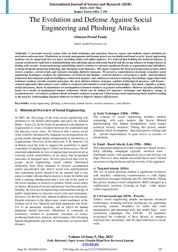 (PDF) The Evolution and Defense Against Social Engineering and Phishing ...