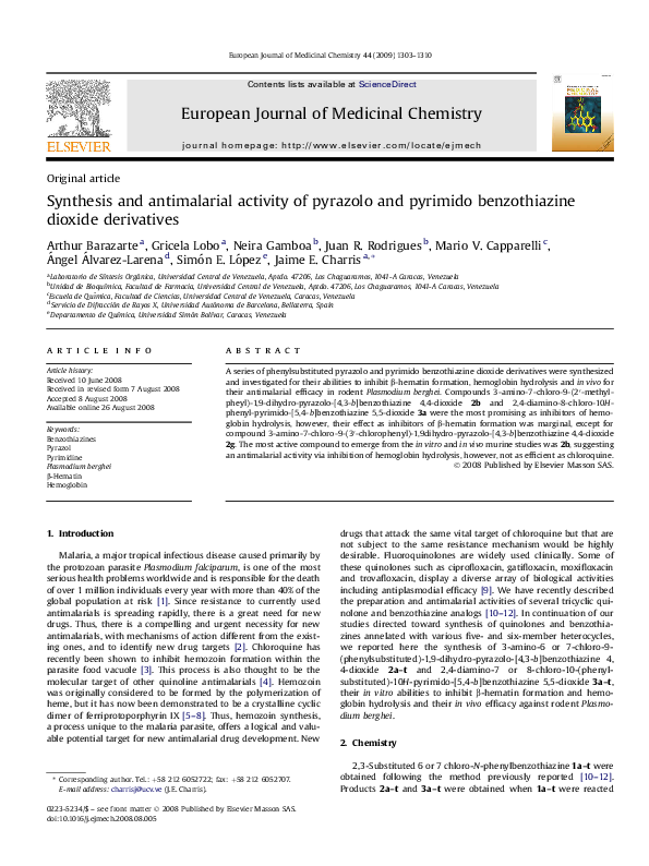 (PDF) Synthesis and antimalarial activity of pyrazolo and pyrimido ...