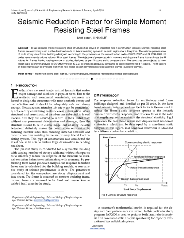 (PDF) Seismic Reduction Factor for Simple Moment Resisting Steel Frames