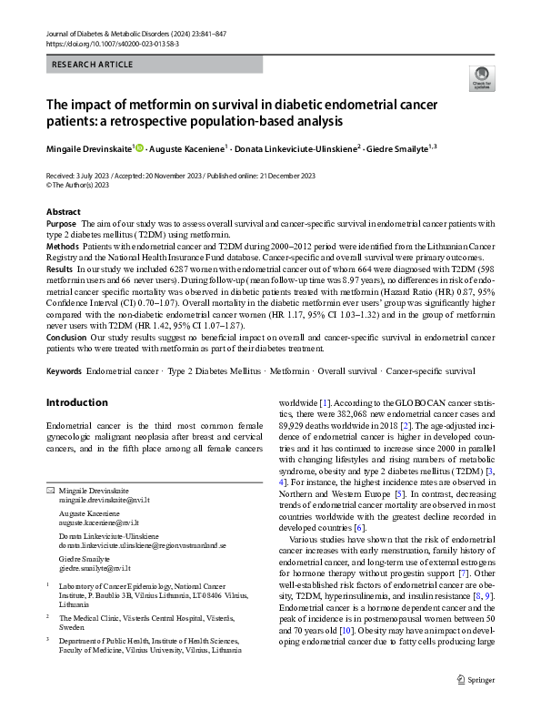 (PDF) The impact of metformin on survival in diabetic endometrial ...