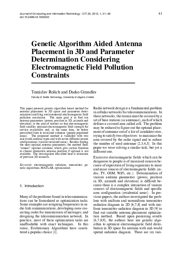 (PDF) Genetic Algorithm Aided Antenna Placement in 3D and Parameter ...