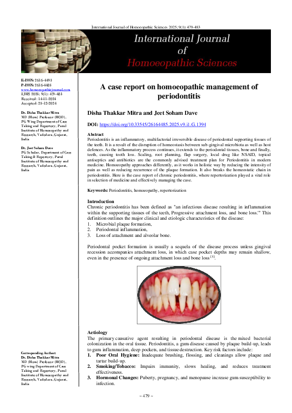 (PDF) A case report on homoeopathic management of periodontitis