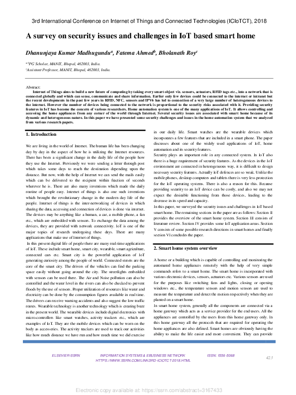 (PDF) A Survey on Security Issues and Challenges in IoT Based Smart Home