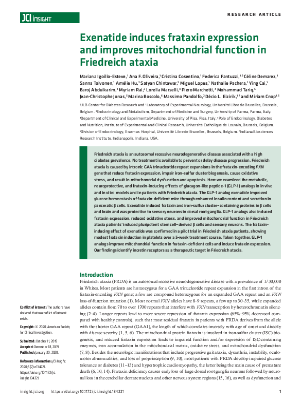 (PDF) Exenatide induces frataxin expression and improves mitochondrial ...