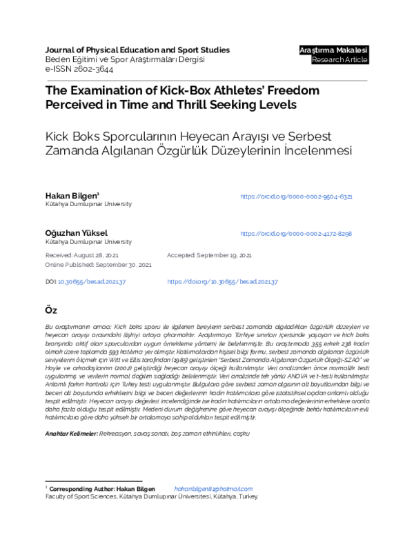 (PDF) The Examination of Kick-Box Athletes Freedom Perceived in Time ...