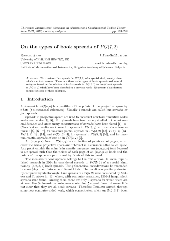 (PDF) On the types of book spreads of PG(7;2)