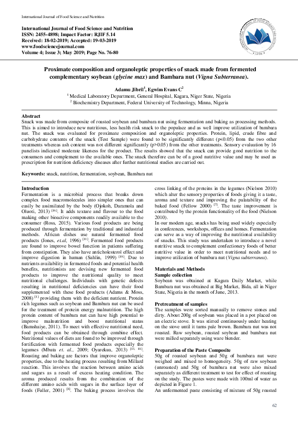 (PDF) Proximate composition and organoleptic properties of snack made ...