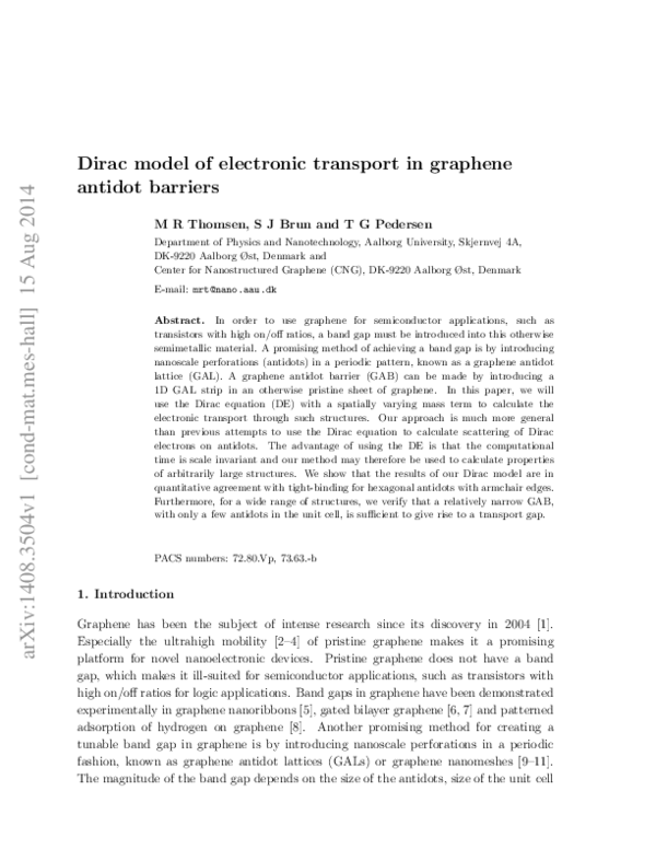 (PDF) Dirac model of electronic transport in graphene antidot barriers