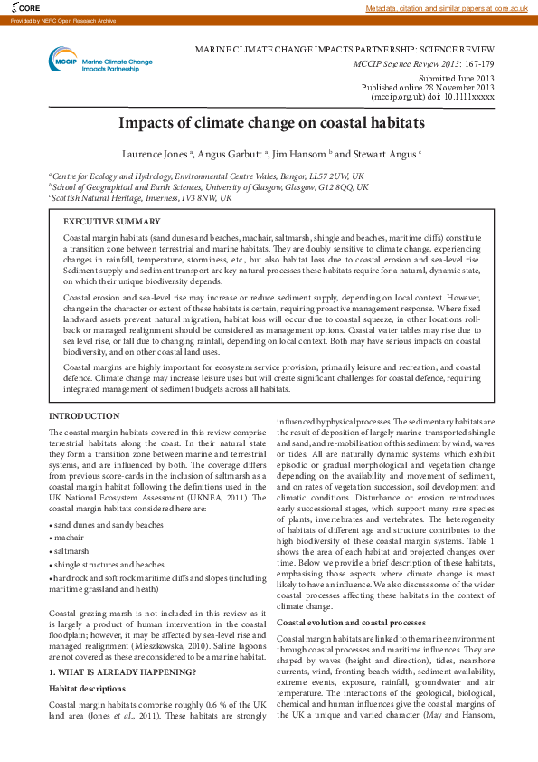 (PDF) Impacts of climate change on coastal habitats