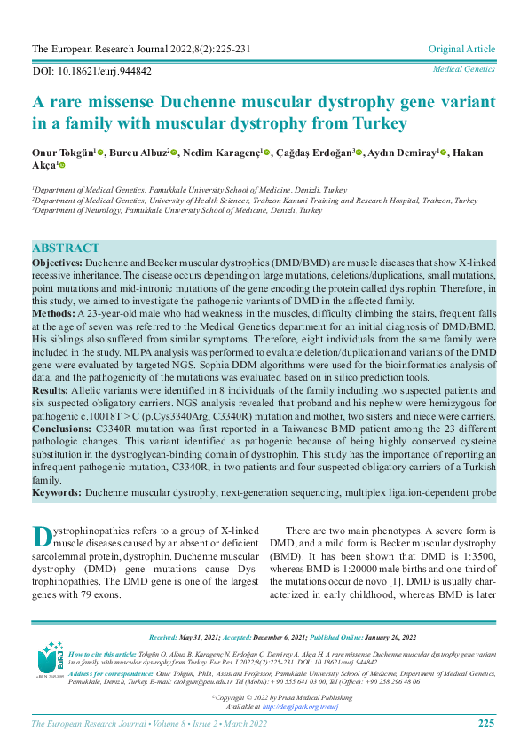 (PDF) A rare missense Duchenne muscular dystrophy gene variant in a ...