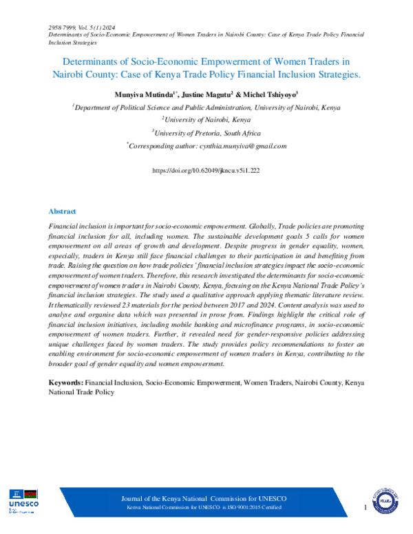 (PDF) Determinants of Socio-Economic Empowerment of Women Traders in ...