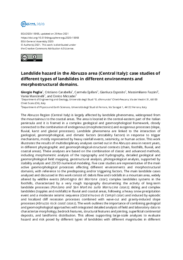 (PDF) Landslide hazard in the Abruzzo area (Central Italy): case ...