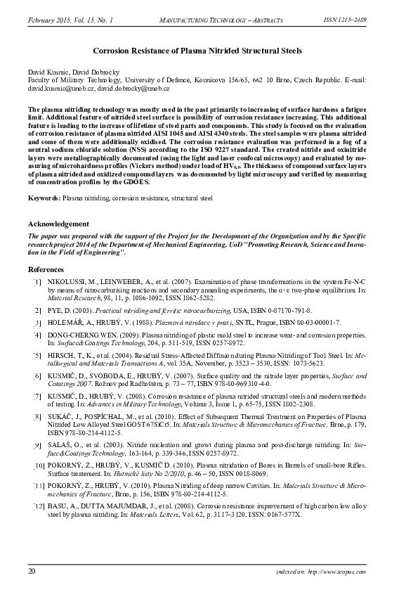 (PDF) Corrosion Resistance of Plasma Nitrided Structural Steels