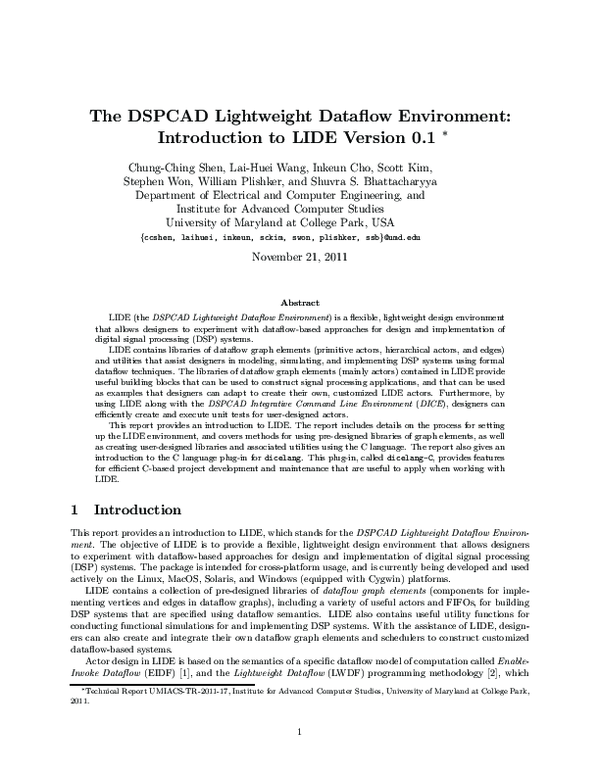 (PDF) The DSPCAD Lightweight Dataflow Environment: Introduction to LIDE ...