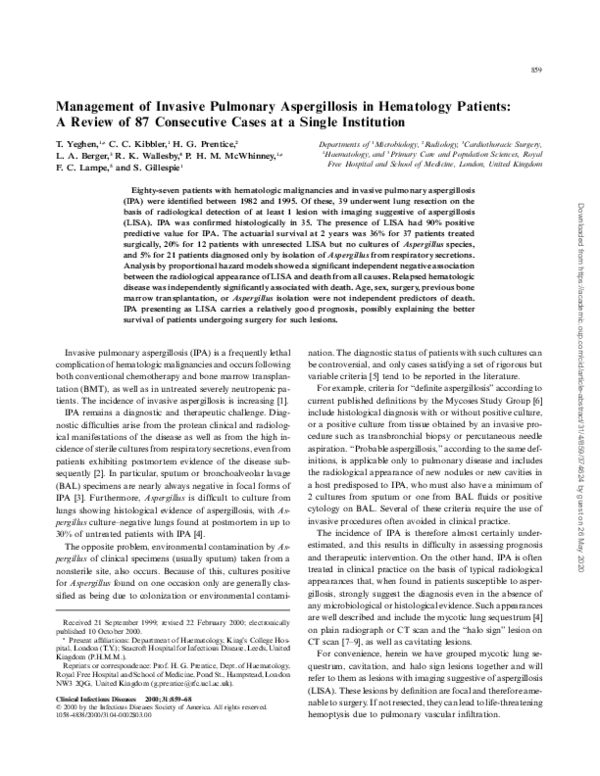 (PDF) Management of Invasive Pulmonary Aspergillosis in Hematology ...
