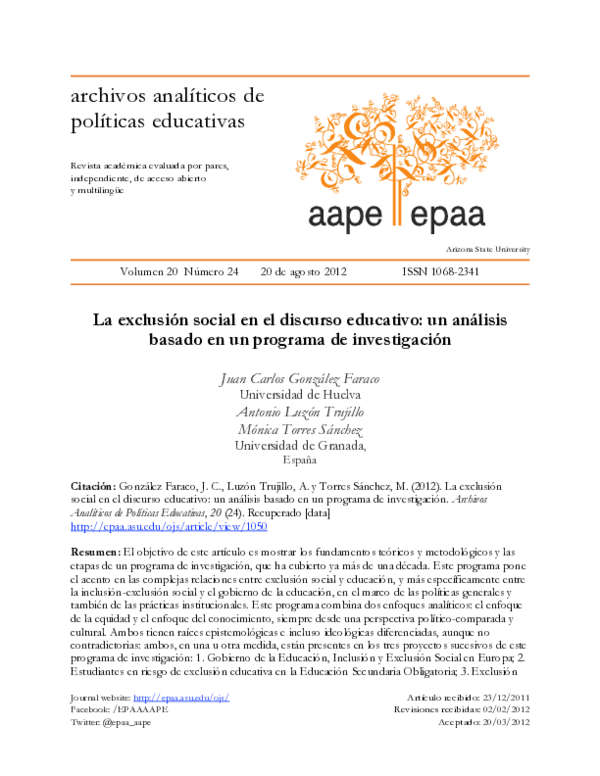(PDF) Social Exclusion in Educational Discourse: an Analysis Based on a ...