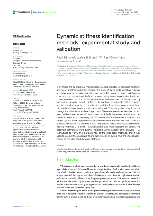 (PDF) Dynamic stiffness identification methods: experimental study and ...