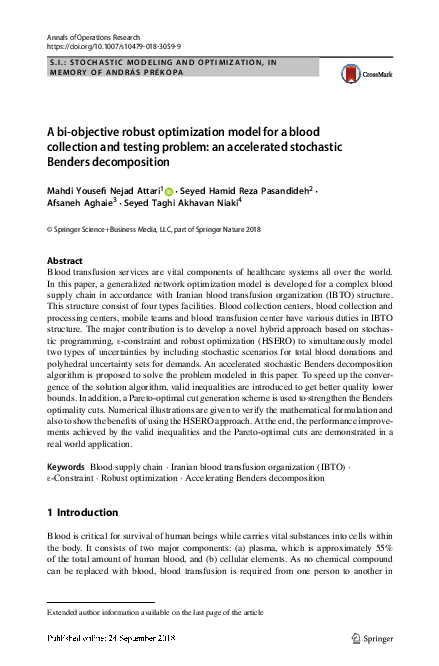 (PDF) A bi-objective robust optimization model for a blood collection ...