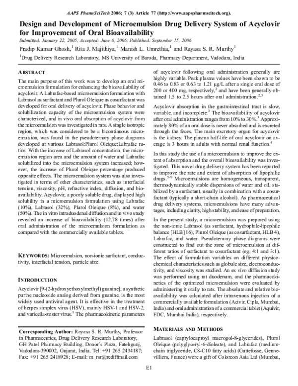 (PDF) Design and development of microemulsion drug delivery system of ...