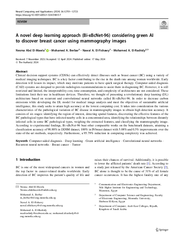 (PDF) A novel deep learning approach (Bi-xBcNet-96) considering green ...