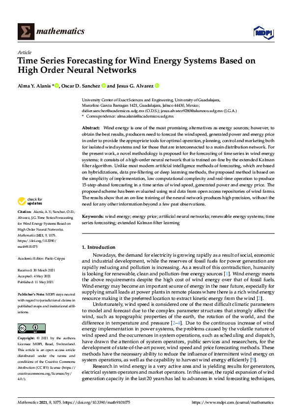 (PDF) Time Series Forecasting for Wind Energy Systems Based on High ...