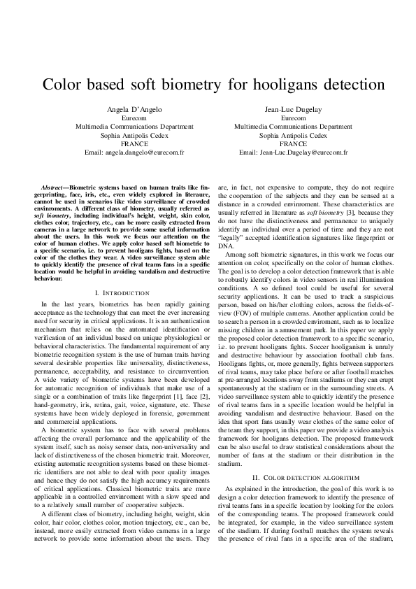 (PDF) Color based soft biometry for hooligans detection