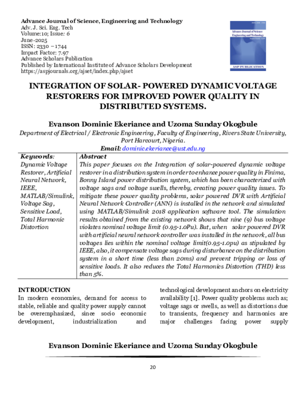 (PDF) INTEGRATION OF SOLAR-POWERED DYNAMIC VOLTAGE RESTORERS FOR ...