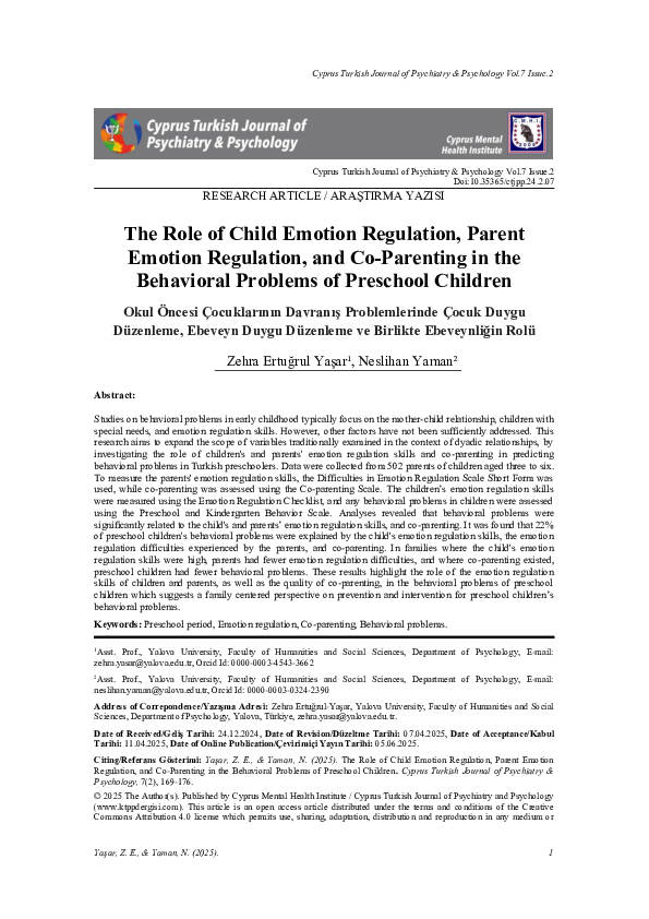 (PDF) The Role of Child Emotion Regulation, Parent Emotion Regulation ...