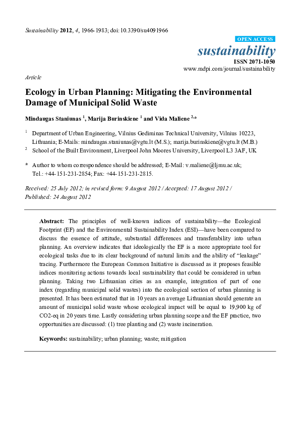 (PDF) Article Ecology in Urban Planning: Mitigating the Environmental ...