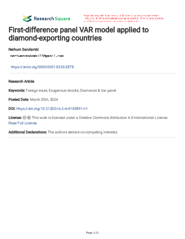 (PDF) First-difference panel VAR model applied to diamond-exporting ...