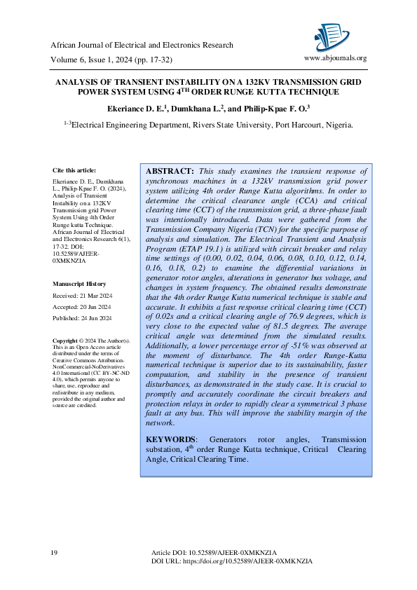 (PDF) ANALYSIS OF TRANSIENT INSTABILITY ON A 132KV TRANSMISSION GRID ...