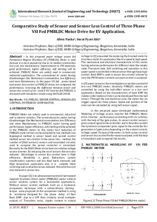 (PDF) Comparative Study of Sensor and Sensor Less Control of Three ...