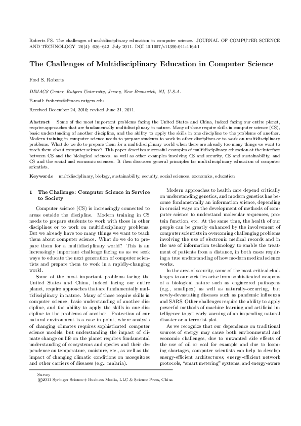 (PDF) The Challenges of Multidisciplinary Education in Computer Science