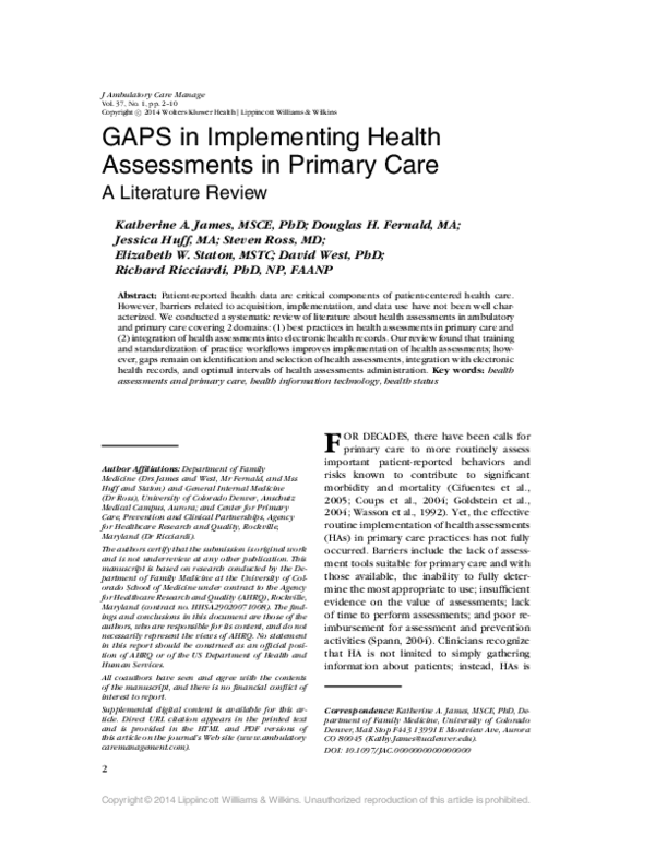 (PDF) GAPS in Implementing Health Assessments in Primary Care