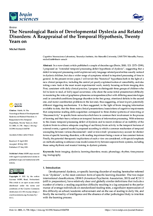 (PDF) The Neurological Basis of Developmental Dyslexia and Related ...