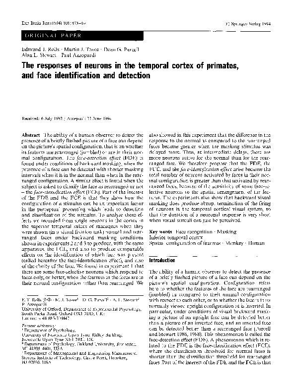 (PDF) The responses of neurons in the temporal cortex of primates, and ...