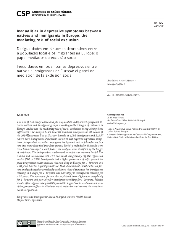 (PDF) Inequalities in depressive symptoms between natives and ...