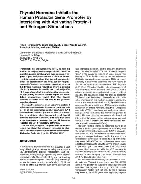 (PDF) Thyroid Hormone Inhibits the Human Prolactin Gene Promoter by ...