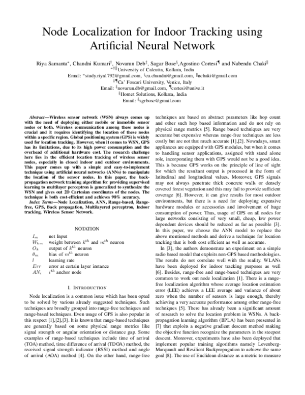 (PDF) Node localization for indoor tracking using artificial neural network