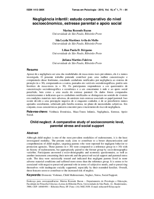 (PDF) Child neglect: a comparative study of socioeconomic level ...