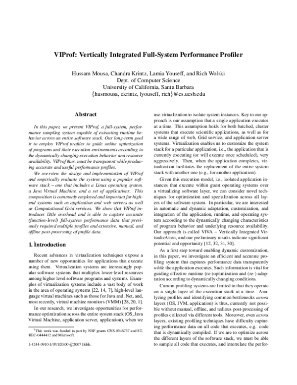 (PDF) VIProf: Vertically Integrated Full-System Performance Profiler