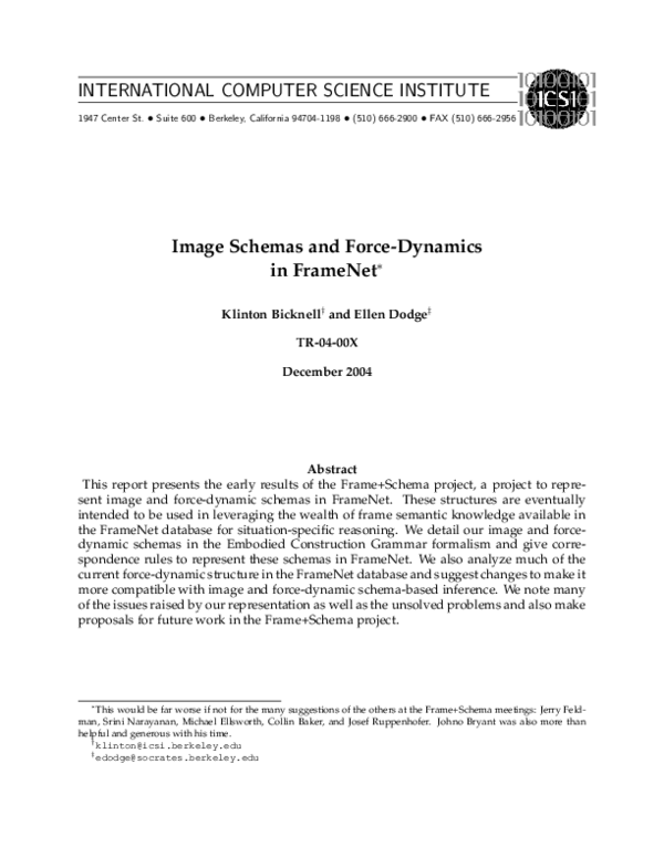 (PDF) Image Schemas and Force-Dynamics in FrameNet