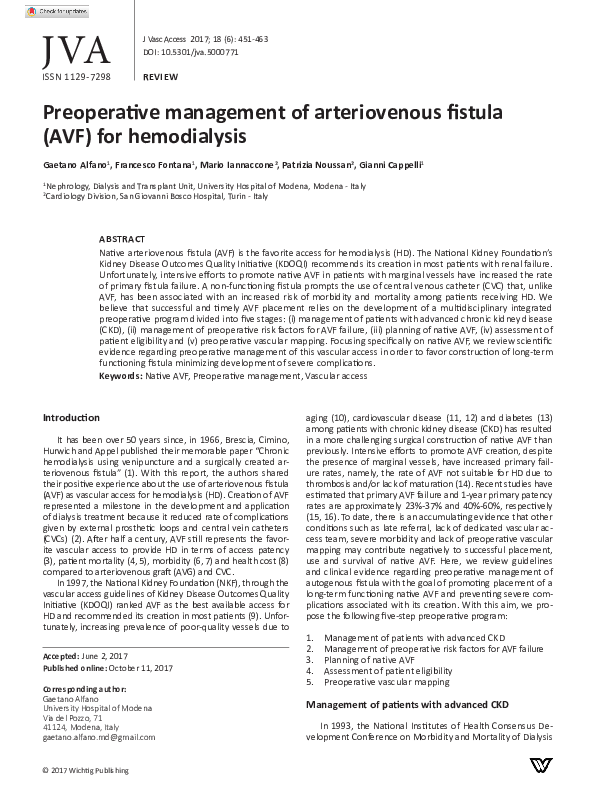 (PDF) Preoperative management of arteriovenous fistula (AVF) for ...