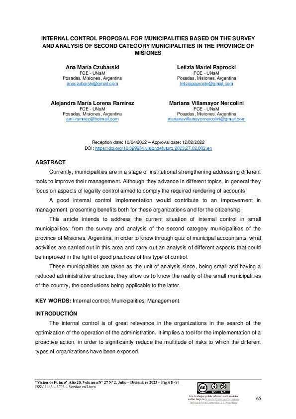 (PDF) Internal control proposal for municipalities based on the survey ...