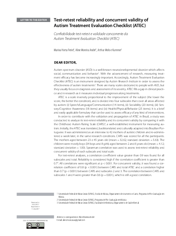(PDF) Test-retest reliability and concurrent validity of Autism ...
