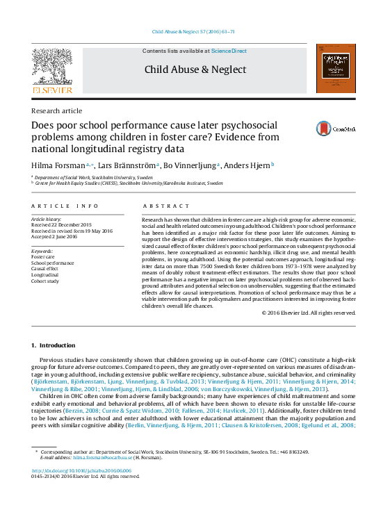 (PDF) Does poor school performance cause later psychosocial problems ...