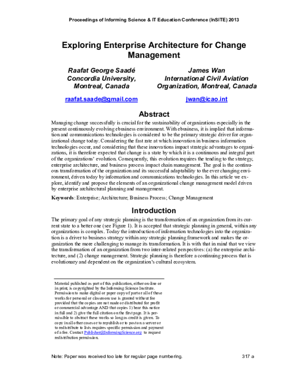 (PDF) Exploring Enterprise Architecture and Change Management [Abstract ...