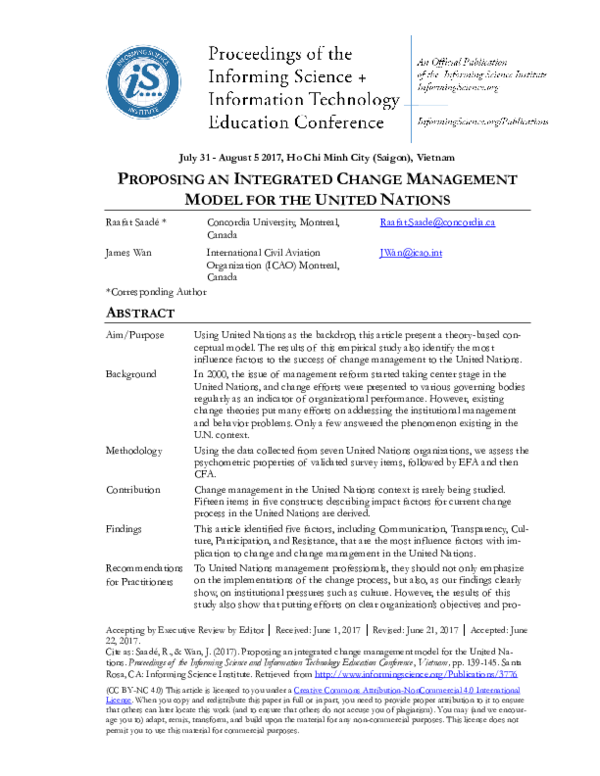 (PDF) Proposing an Integrated Change Management Model for the United ...